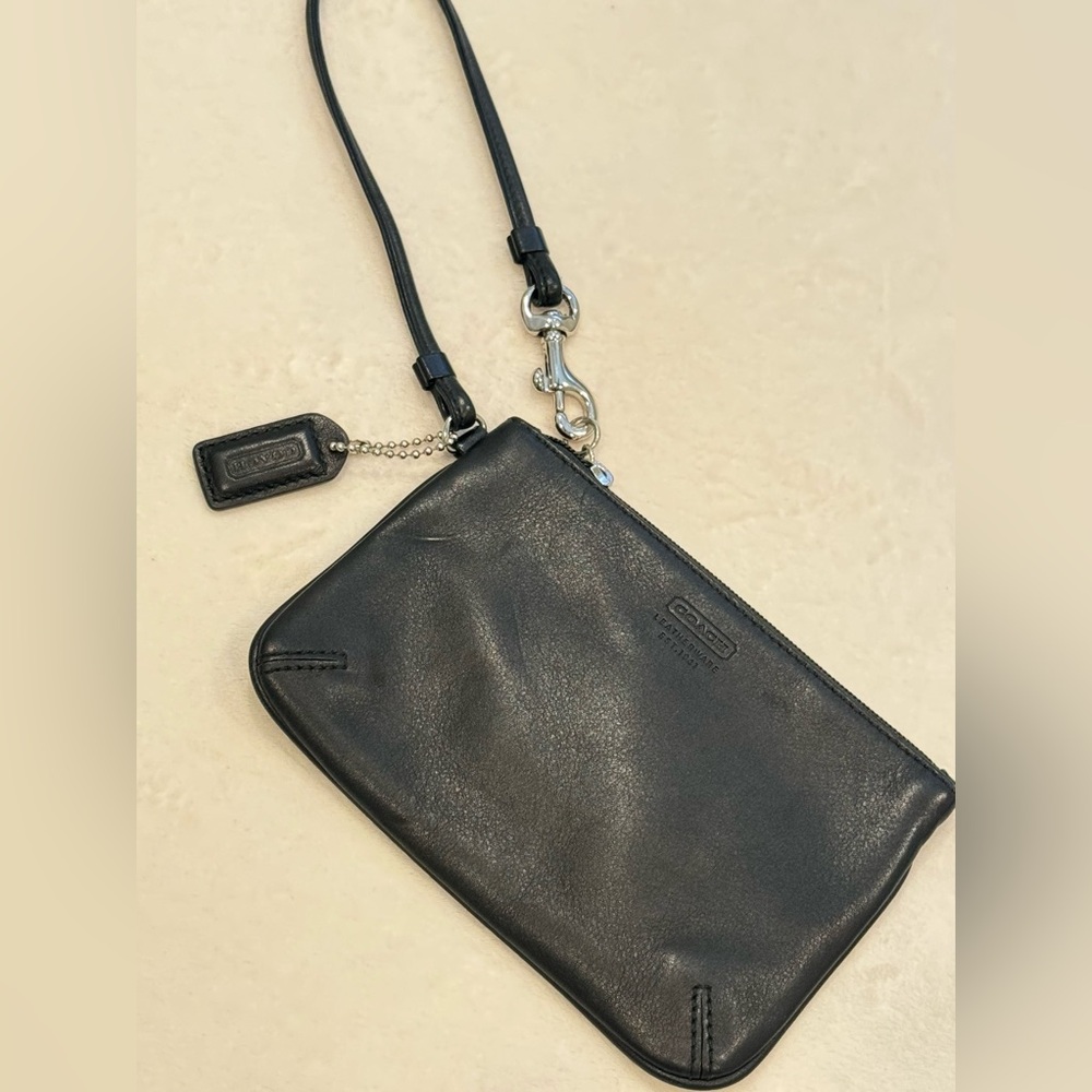 Coach black leather wristlet